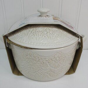 Pioneer Woman Vintage Lace Mini Casserole Dish W Lid Cream Stoneware
